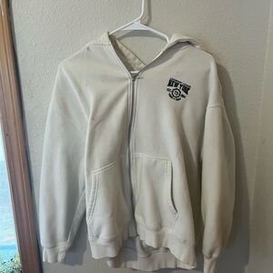 Cream Zip-Up Hoodie with New York Print